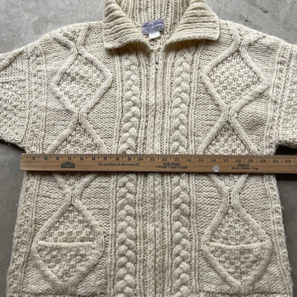 Vintage Andean Hand Knit Wool Zip Sweater Inca Quichua Cable Knit Cardigan M - Picture 4 of 7